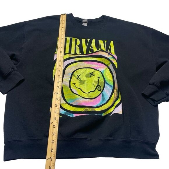 Golden Heavy Blend Nirvana Smiley Face Sweatshirt Black Sz XL - Picture 7 of 11